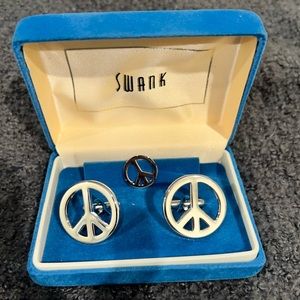 Vintage never used Swank Peace Symbol Cufflinks and Tie Pin